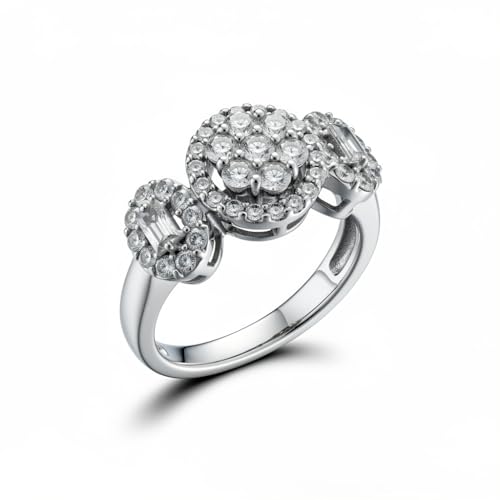 Bague Femme – or blanc 18 carats – 2.54 gr – rond et ovales latéraux sertis de pierres blanches, éclat – Valeur refuge – Idée cadeau – poinçon 750 – Certificat d’authenticité – Salia Gold Paris