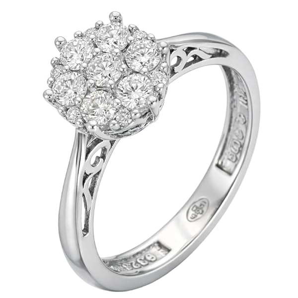 Bague Femme – or blanc 18 carats – 2.85 gr – sertie de pierres rondes, gravure – Valeur refuge – Idée cadeau – poinçon 750 – Certificat d’authenticité – Salia Gold Paris