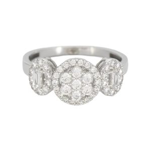 Bague en or blanc 18 carats – 2.54 gr Or blanc 750/1000 – design central rond et ovales latéraux sertis de pierres blanches – Éclat intemporel – Salia Gold Paris