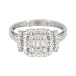 Bague en or blanc 18 carats – 2.76 gr Or blanc 750/1000 – design carré serti de pierres blanches – Élégance géométrique – Salia Gold Paris