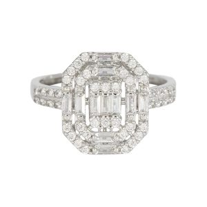 Bague en or blanc 18 carats – 2.93 gr Or jaune 750/1000 – design octogonal serti de pierres blanches – Raffinement et éclat absolu – Salia Gold Paris