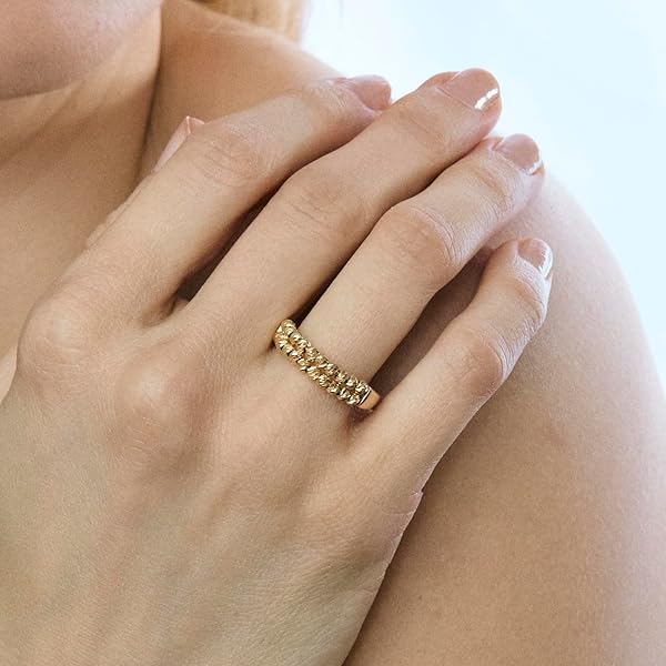 Bague – or 18 carats – 2.75 gr – design à deux rangs de boules facettées, élégance raffinée – symbole élégant – Valeur refuge – Idée cadeau – poinçon 750 – Certificat d’authenticité – Salia Gold Paris - Image 3