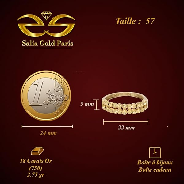 Bague – or 18 carats – 2.75 gr – design à deux rangs de boules facettées, élégance raffinée – symbole élégant – Valeur refuge – Idée cadeau – poinçon 750 – Certificat d’authenticité – Salia Gold Paris - Image 5