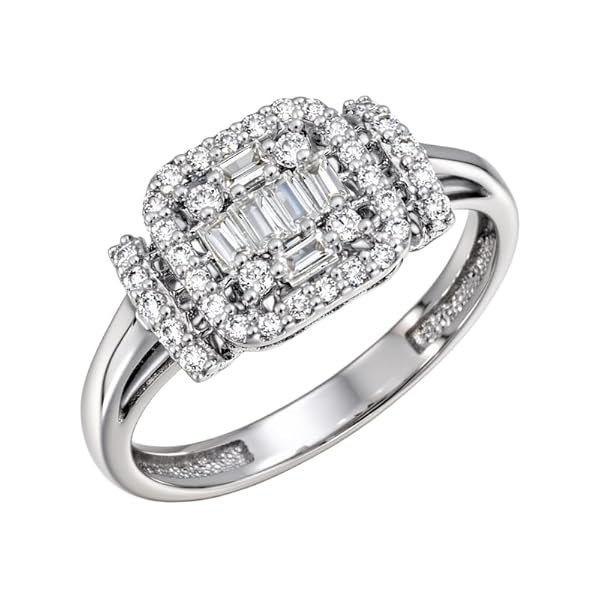 Bague – or blanc 18 carats – 2.76 gr – carré serti de pierres blanches, élégance géométrique – Valeur refuge – Idée cadeau – poinçon 750 – Certificat d’authenticité – Salia Gold Paris