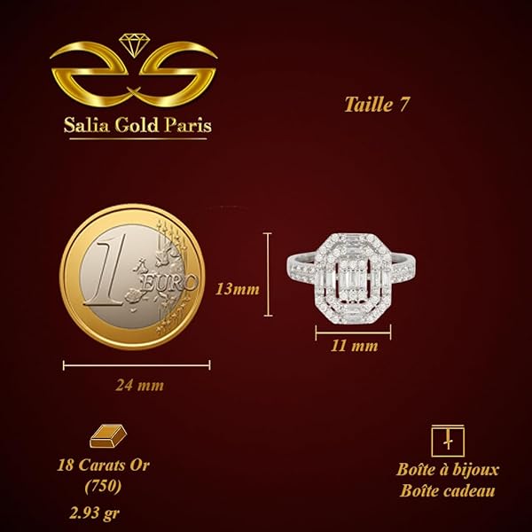 Bague – or blanc 18 carats – 2.93 gr – octogonal serti de pierres blanches, éclat absolu – Valeur refuge – Idée cadeau – poinçon 750 – Certificat d’authenticité – Salia Gold Paris - Image 4