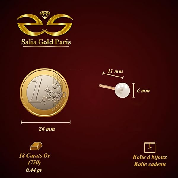 Boucles d’oreilles Avant et arrière – or 18 carats – 0.44 gr – design Perle Blanche, 6mm – Valeur refuge – Idée cadeau – poinçon 750 – Certificat d’authenticité – Salia Gold Paris - Image 4