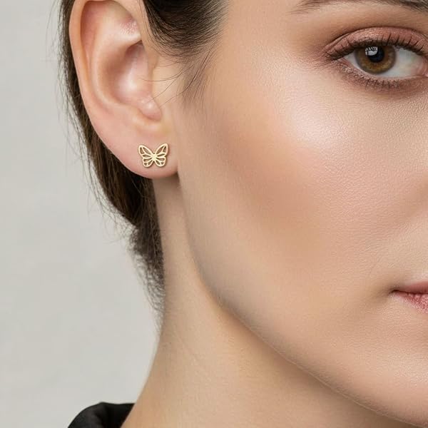 Boucles d’oreilles Bouton pressoir Femme – or 18 carats – 0.62 gr – design papillon ajouré et délicat – Valeur refuge – Idée cadeau – poinçon 750 – Certificat d’authenticité – Salia Gold Paris - Image 3