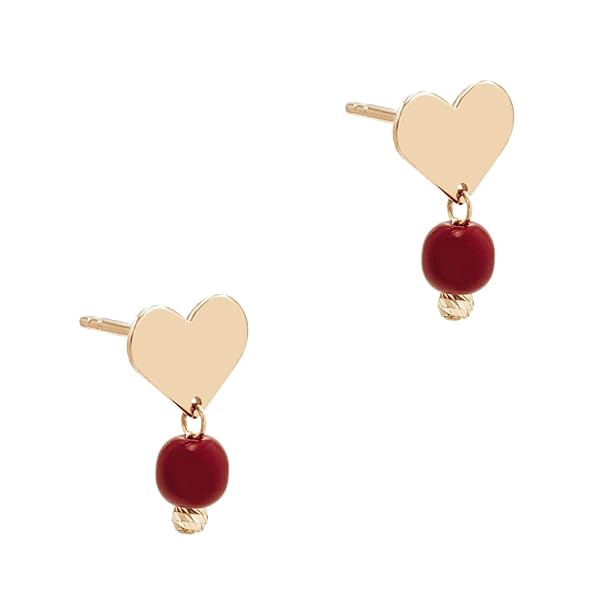 Boucles d’oreilles Bouton pressoir Femme – or 18 carats – 0.63 gr – design cœur romantique avec perle rouge – Valeur refuge – Idée cadeau – poinçon 750 – Certificat d’authenticité – Salia Gold Paris