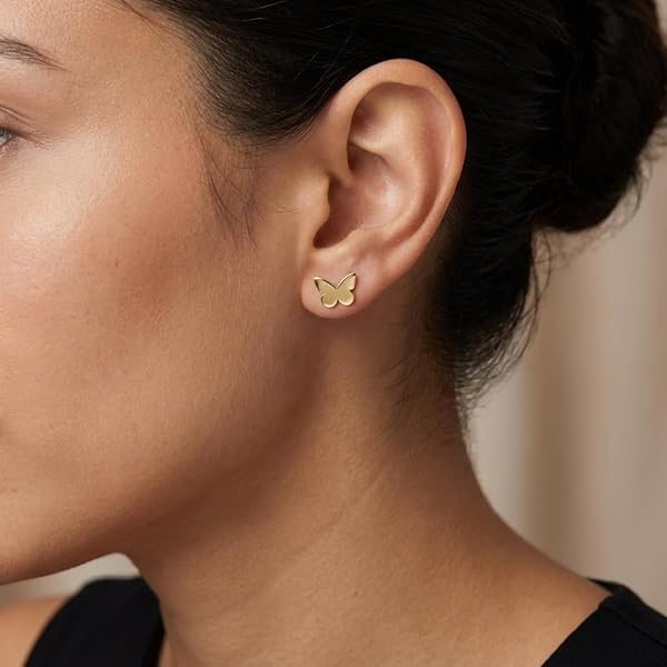 Boucles d’oreilles Bouton pressoir Femme – or 18 carats – 0.64 gr – design papillon aux ailes incurvées – Valeur refuge – Idée cadeau – poinçon 750 – Certificat d’authenticité – Salia Gold Paris - Image 3