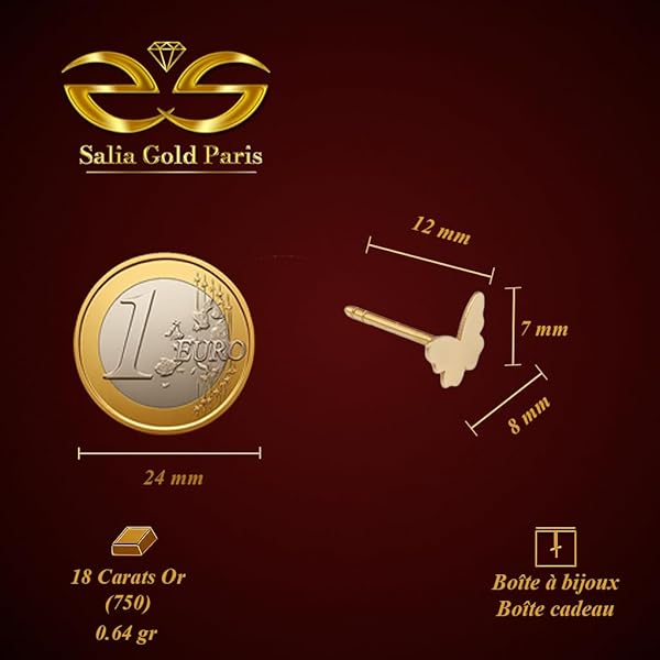 Boucles d’oreilles Bouton pressoir Femme – or 18 carats – 0.64 gr – design papillon aux ailes incurvées – Valeur refuge – Idée cadeau – poinçon 750 – Certificat d’authenticité – Salia Gold Paris - Image 4