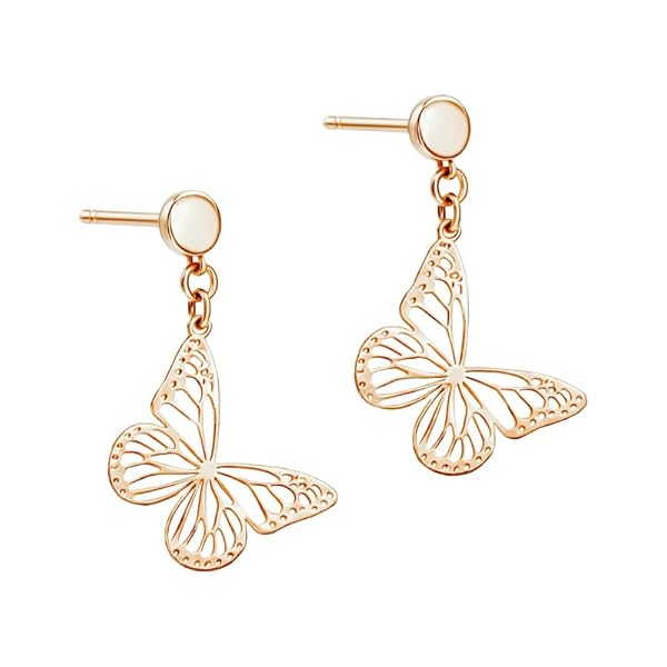 Boucles d’oreilles Bouton pressoir Femme – or 18 carats – 1.36 gr – boucles pendantes papillon ajouré – Valeur refuge – Idée cadeau – poinçon 750 – Certificat d’authenticité – Salia Gold Paris