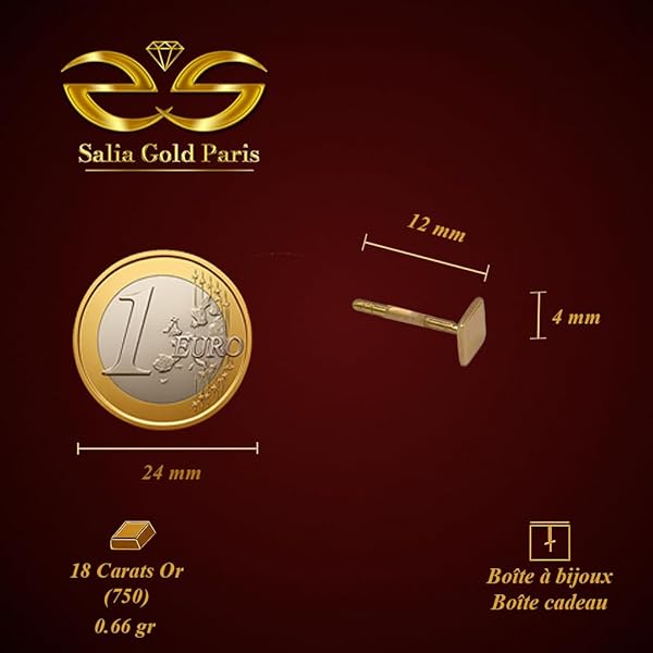 Boucles d’oreilles Bouton pressoir – or 18 carats – 0.66 gr – design carré minimaliste et géométrique – Valeur refuge – Idée cadeau – poinçon 750 – Certificat d’authenticité – Salia Gold Paris - Image 4