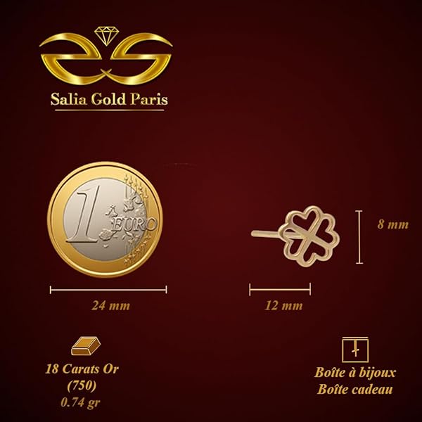 Boucles d’oreilles Bouton pressoir – or 18 carats – 0.74 gr – design fleur quatre cœurs délicats – Valeur refuge – Idée cadeau – poinçon 750 – Certificat d’authenticité – Salia Gold Paris - Image 4
