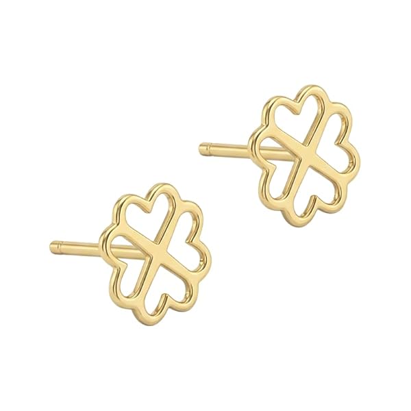Boucles d’oreilles Bouton pressoir – or 18 carats – 0.74 gr – design fleur quatre cœurs délicats – Valeur refuge – Idée cadeau – poinçon 750 – Certificat d’authenticité – Salia Gold Paris