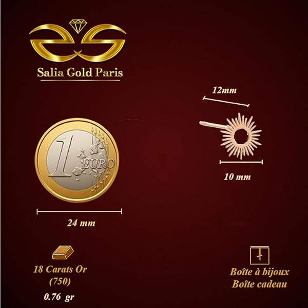 Boucles d’oreilles Bouton pressoir – or 18 carats – 0.76 gr – design rayon de soleil, hypoallergéniques – Valeur refuge – Idée cadeau – poinçon 750 – Certificat d’authenticité – Salia Gold Paris - Image 5