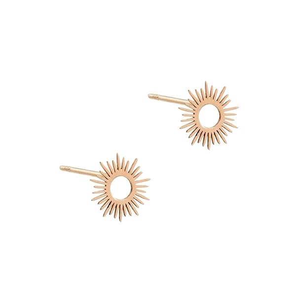 Boucles d’oreilles Bouton pressoir – or 18 carats – 0.76 gr – design rayon de soleil, hypoallergéniques – Valeur refuge – Idée cadeau – poinçon 750 – Certificat d’authenticité – Salia Gold Paris