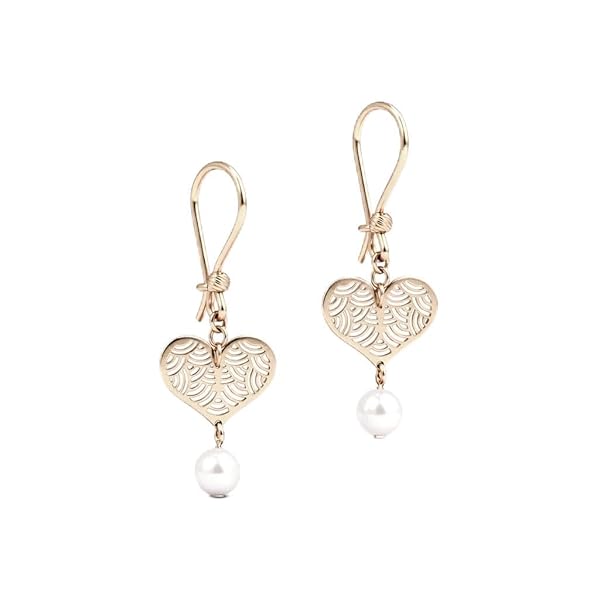Boucles d’oreilles Enfileur Femme – or 18 carats – 1.50 gr – pendantes cœur perle, Bijoux ajouré – Valeur refuge – Idée cadeau – poinçon 750 – Certificat d’authenticité – Salia Gold Paris