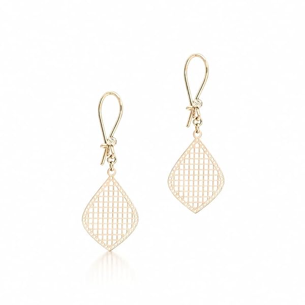 Boucles d’oreilles Enfileur Femme – or 18 carats – 2.25 gr – design losange ajouré style dentelle – Valeur refuge – Idée cadeau – poinçon 750 – Certificat d’authenticité – Salia Gold Paris