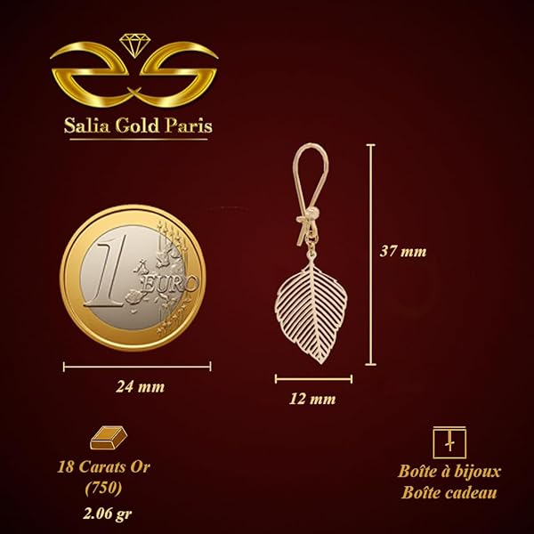 Boucles d’oreilles Enfileur – or 18 carats – 2.06 gr – pendantes feuille, bijoux léger – Valeur refuge – Idée cadeau – poinçon 750 – Certificat d’authenticité – Salia Gold Paris - Image 4