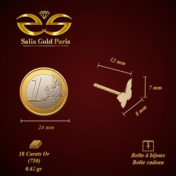 Boucles d’oreilles Grappe Femme – or 18 carats – 0.62 gr – papillon plein, finition artisanale – Valeur refuge – Idée cadeau – poinçon 750 – Certificat d’authenticité – Salia Gold Paris - Image 4