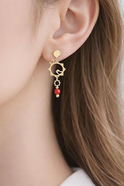 Boucles d’oreilles Grappe Femme – or 18 carats – 1.93 gr – design pierre pendante rouge – éclat lumineux – Valeur refuge – Idée cadeau – poinçon 750 – Certificat d’authenticité – Salia Gold Paris - Image 3