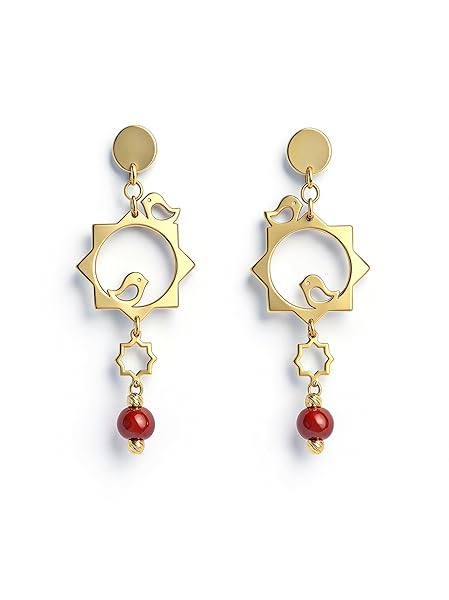 Boucles d’oreilles Grappe Femme – or 18 carats – 1.93 gr – design pierre pendante rouge – éclat lumineux – Valeur refuge – Idée cadeau – poinçon 750 – Certificat d’authenticité – Salia Gold Paris