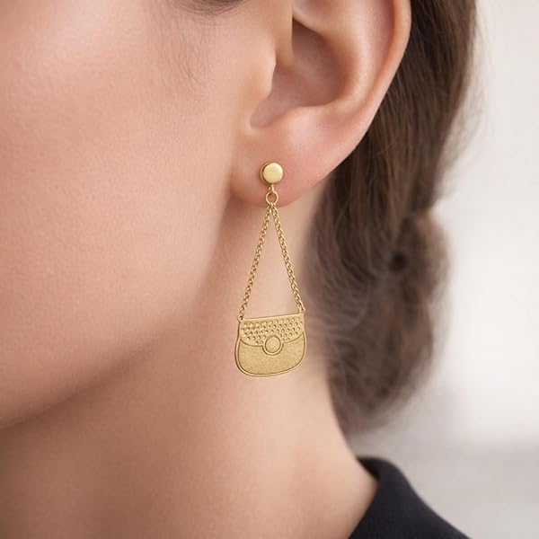 Boucles d’oreilles Grappe Femme – or 18 carats – 2.02 gr – design sac à main, élégance intemporelle – Valeur refuge – Idée cadeau – poinçon 750 – Certificat d’authenticité – Salia Gold Paris - Image 3