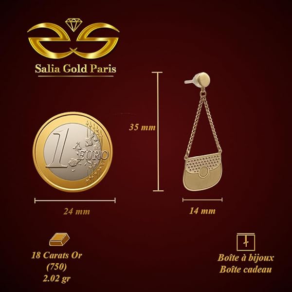 Boucles d’oreilles Grappe Femme – or 18 carats – 2.02 gr – design sac à main, élégance intemporelle – Valeur refuge – Idée cadeau – poinçon 750 – Certificat d’authenticité – Salia Gold Paris - Image 4