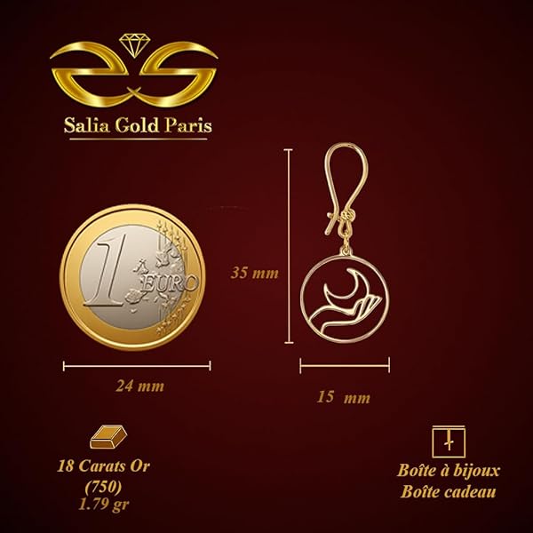 Boucles d'oreilles – or 18 Carats – 1.79 gr – Une lune délicatement tenue dans la main – Valeur refuge – Idée cadeau – poinçon 750 – Certificat d’authenticité – Salia Gold Paris - Image 4