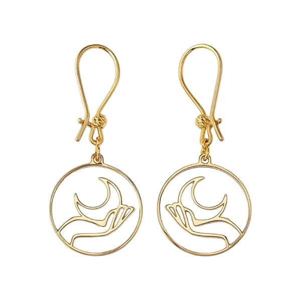 Boucles d'oreilles – or 18 Carats – 1.79 gr – Une lune délicatement tenue dans la main – Valeur refuge – Idée cadeau – poinçon 750 – Certificat d’authenticité – Salia Gold Paris