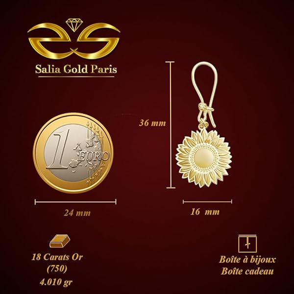 Boucles d'oreilles – or 18 Carats – 4.01 gr – motif tournesol – Valeur refuge – Idée cadeau – poinçon 750 – Certificat d’authenticité – Salia Gold Paris - Image 4