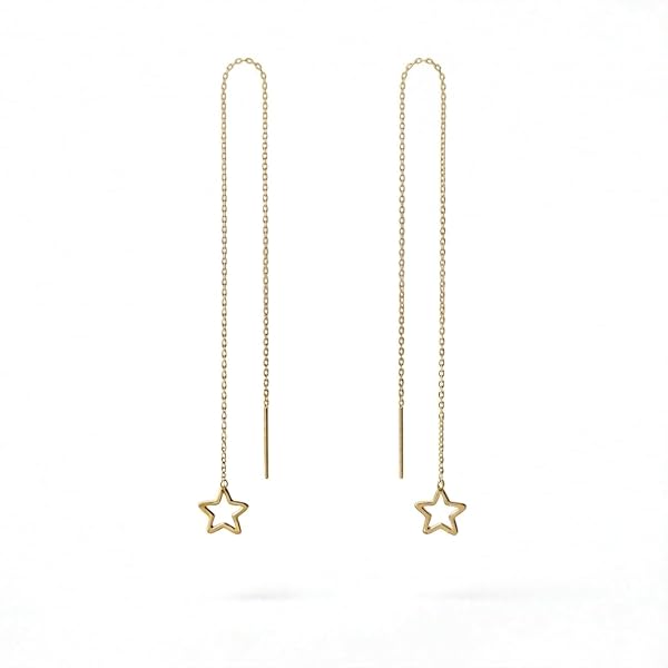 Boucles d'oreilles – or 18 carats – 0.85 gr – Pendante à chaîne longue avec étoile délicatement suspendue – Valeur refuge – Idée cadeau – certificat d’authenticité – Salia Gold Paris