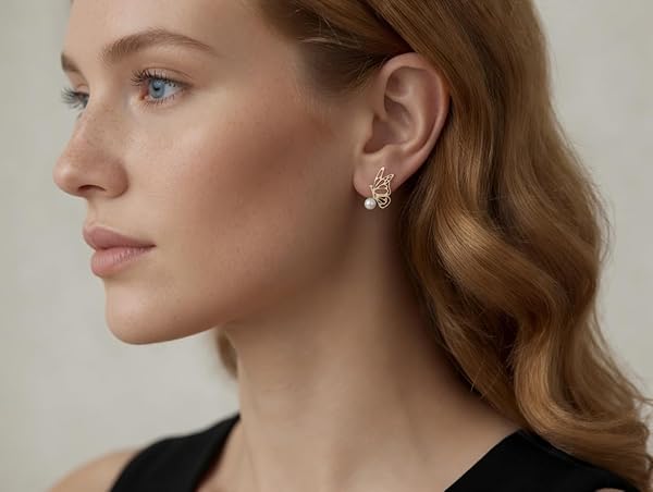 Boucles d’oreilles – or 18 carats – 1.15 gr – papillons dansants et gouttes de rosée perlées – Valeur refuge – Cadeau – poinçon 750 – Certificat d’authenticité – Salia Gold Paris - Image 3