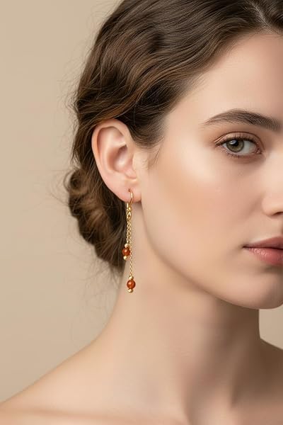 Boucles d'oreilles – or 18 carats – 1.34 gr – Deux rangées avec des pierres orange – Valeur refuge – Idée cadeau – poinçon 750 – Certificat d’authenticité – Salia Gold Paris - Image 3