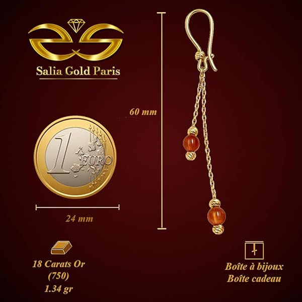 Boucles d'oreilles – or 18 carats – 1.34 gr – Deux rangées avec des pierres orange – Valeur refuge – Idée cadeau – poinçon 750 – Certificat d’authenticité – Salia Gold Paris - Image 4