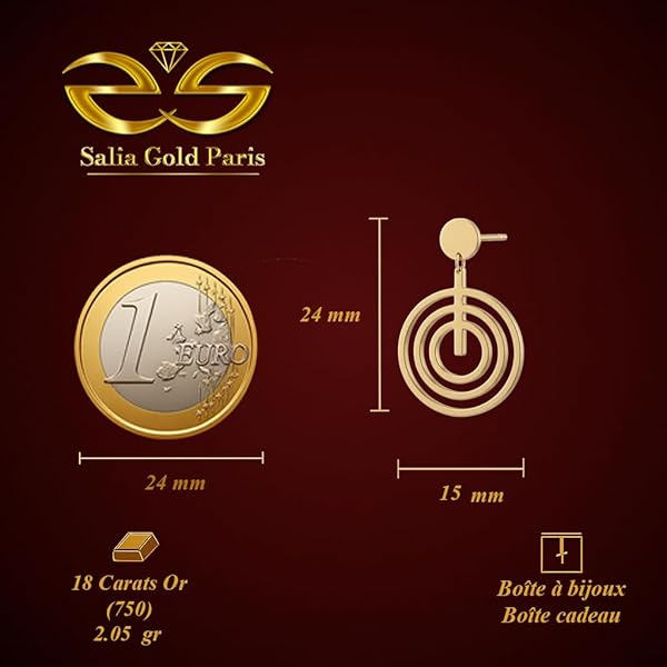 Boucles d'oreilles – or 18 carats – 2.05 gr – Cercles lumineux imbriqués – Valeur refuge – Idée cadeau – poinçon 750 – Certificat d’authenticité – Salia Gold Paris - Image 4