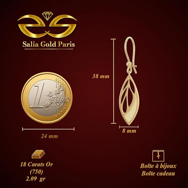 Boucles d'oreilles – or 18 carats – 2.09 gr – Feuille magnifique en clair-obscur – Valeur refuge – Idée cadeau – poinçon 750 – Certificat d’authenticité – Salia Gold Paris - Image 4