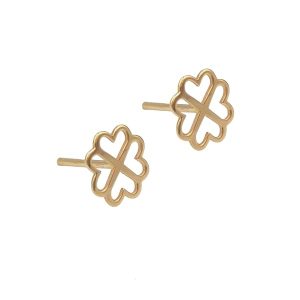 Boucles d’oreilles or jaune 18k 0,74 gr Or 750/1000 design fleur quatre cœurs délicats – Salia Gold Paris