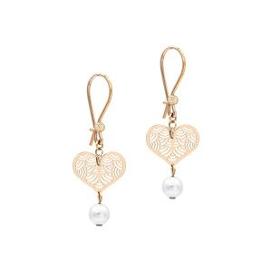 Boucles d’oreilles pendantes cœur perle 1.50gr Or – Bijoux femme or jaune 18 carats ajouré raffiné – Cadeau romantique élégant – Salia Gold Paris