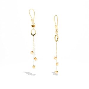 Boucles d’oreilles pendantes en or jaune 18 carats – Design graine ovale avec perles cubiques 2,01 gr – Élégance raffinée – Salia Gold Paris