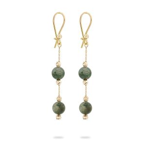 Boucles d’oreilles pendantes femme or jaune 18 carats – 1/27 gr Or 750/1000 - Chaîne fine avec pierres vertes naturelles – Bijoux élégant livré avec boîte cadeau – Salia Gold Paris