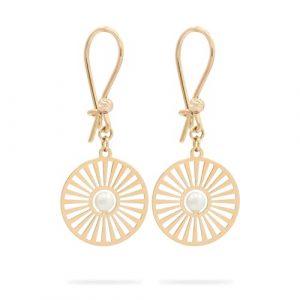 Boucles d’oreilles pendantes femme or jaune 18 carats – Design soleil ajouré avec perle centrale 2.50 gr Or – Cadeau élégant livré avec boîte – Salia Gold Paris