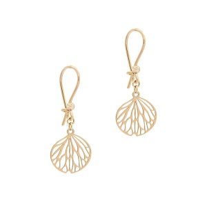 Boucles d’oreilles pendantes femme or jaune 18 carats – Motif feuille nervurée délicate - 1.87 gr Or 750/1000 – Bijou nature élégant à offrir – Salia Gold Paris