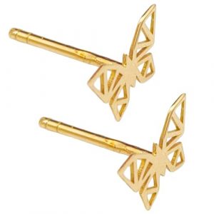 Boucles d’oreilles puces or jaune 18 carats – 0.51 g – design papillon ajouré aux ailes triangulées – inspiration nature et géométrie – Salia Gold Paris