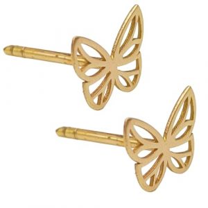 Boucles d’oreilles puces or jaune 18 carats – 0.62 gr Or 750/1000 – design papillon ajouré et délicat – symbole de légèreté et liberté – Salia Gold Paris