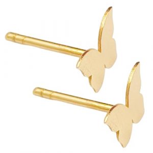 Boucles d’oreilles puces or jaune 18 carats – 0.64 gr Or 750/1000 – design papillon lisse et épuré – élégance naturelle et féminine – Salia Gold Paris