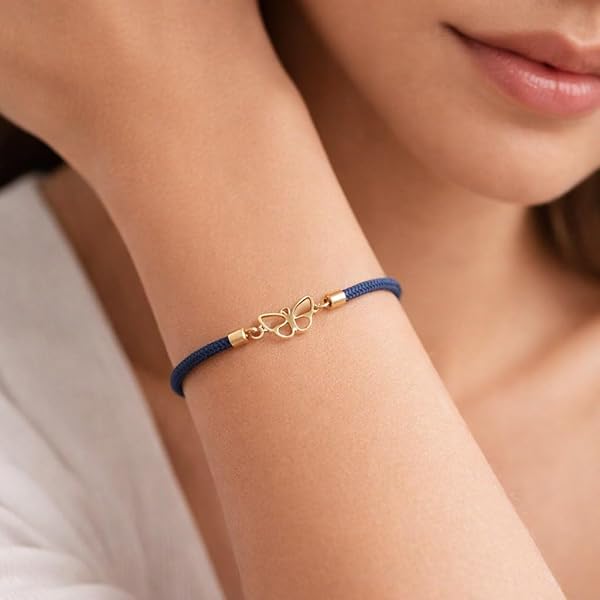 Bracelet Femme – or 18 carats – 0.23 gr – motif papillon ajouré, cordon bleu marine, design – Valeur refuge – Idée cadeau – poinçon 750 – Certificat d’authenticité – Salia Gold Paris - Image 3