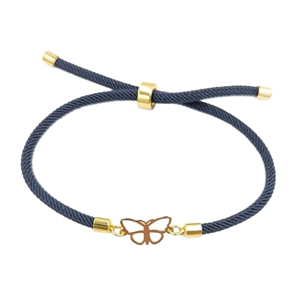 Bracelet Femme – or 18 carats – 0.23 gr – motif papillon ajouré, cordon bleu marine, design – Valeur refuge – Idée cadeau – poinçon 750 – Certificat d’authenticité – Salia Gold Paris