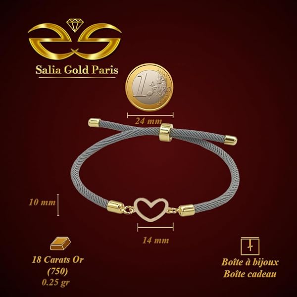 Bracelet Femme – or 18 carats – 0.25 gr – plaque cœur, cordon tressé – Valeur refuge – Idée cadeau – poinçon 750 – Certificat d’authenticité – Salia Gold Paris - Image 4