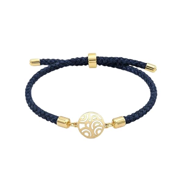 Bracelet Femme – or 18 carats – 0.31 gr – rond motif vagues de mer, cordon bleu marine, inspiré de l’océan – Valeur refuge – Idée cadeau – poinçon 750 – Certificat d’authenticité – Salia Gold Paris